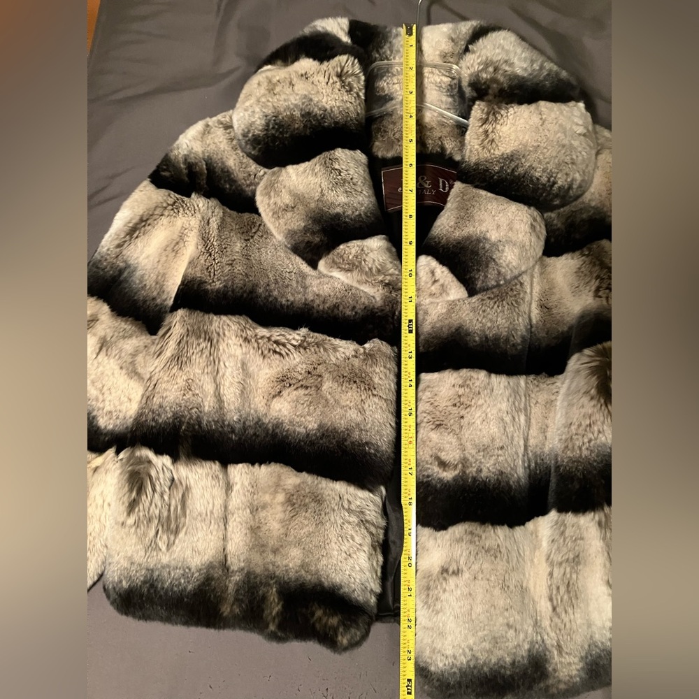 Italian Chinchilla Genuine Rex Rabbit Fur Coat With Turn-down Collar Coat Jacket - Picture 6 of 7
